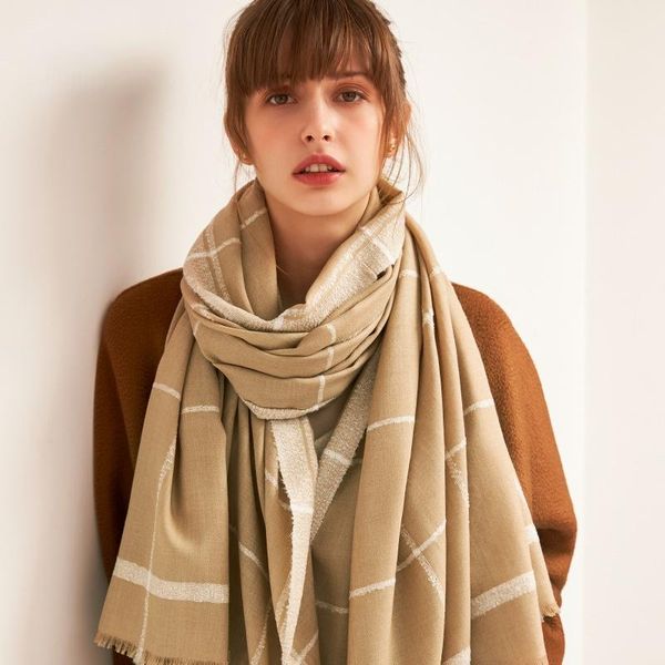 

scarves 2021 plaid warm scarf for women cashmere feel shawls wraps bandana female foulard oversized blanket luxury muffler, Blue;gray