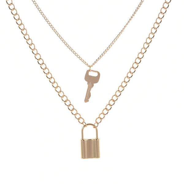 

necklace multi-layer simple fashion key lock necklace, Silver
