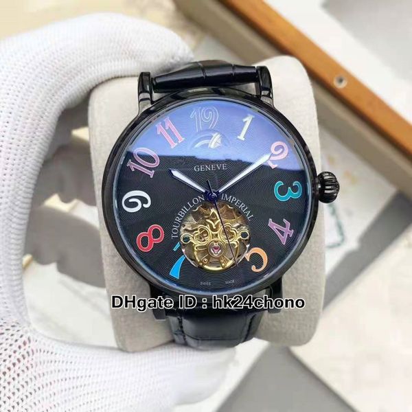 

2021 ronde tourbillon automatic mens watch 7002 nr t col dr d pvd black steel case leather strap gents watches, Slivery;brown