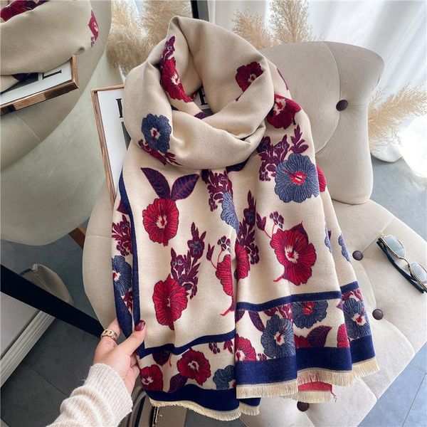 

scarves winter shawl women thick warm blanket pashmina cashmere foulard bufanda 2021 print tassel hijab wrap stoles soft echarpe, Blue;gray