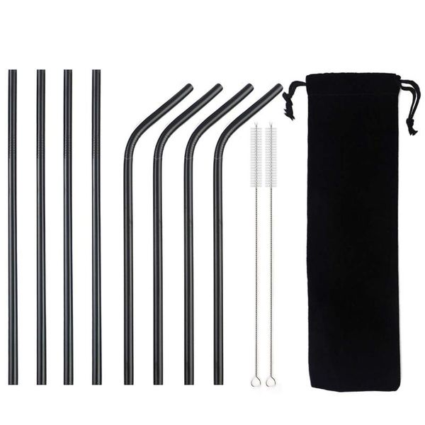 

drinking straws 1/4/8pc metal straw set reusable 304 stainless steel with brush eco-friendly black for mugs