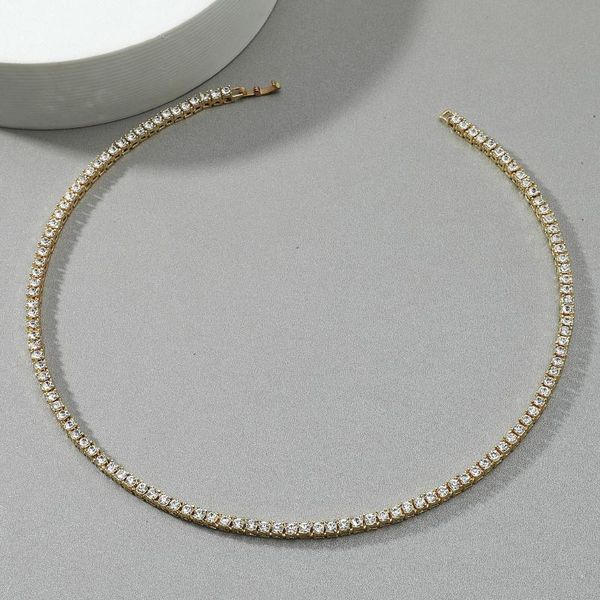 

chains rhinestone gold and silver double color single row necklace