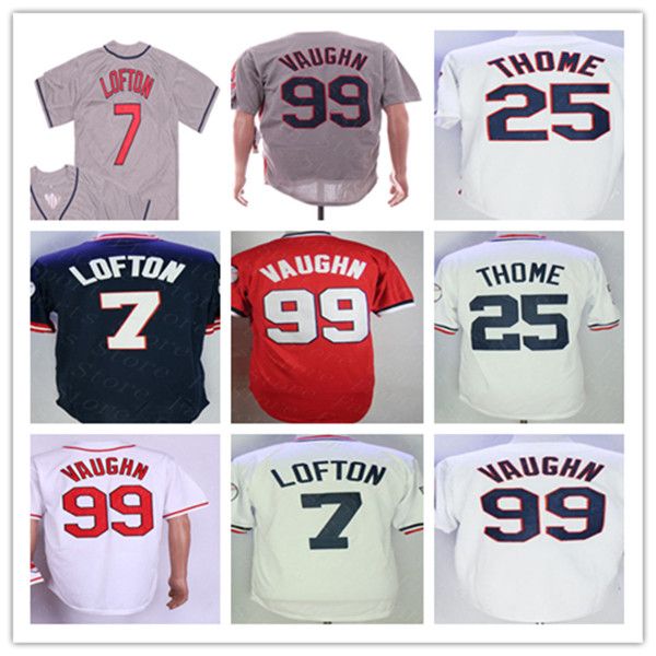 Mann Cleveland Retro Baseball Ricky Vaughn Trikot 2018 Hall Of Fame Kenny Lofton Jim Thome genähte Hemden Rot Weiß Marinegrau