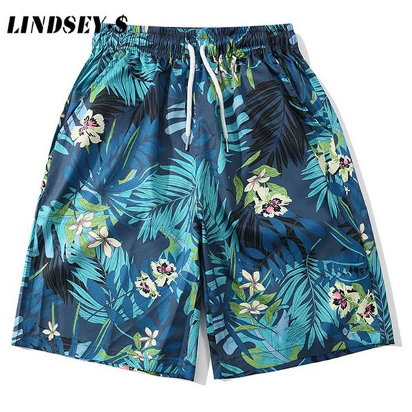 

quick dry summer shorts mens leaf print streetwear surf siwmwear bermudas swim for men blue board short set men's, White;black