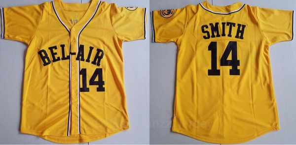 

movie bel-air academy 14 will smith baseball jersey the fresh prince bel air yellow color team cool base breathable embroidery and sewing pu, Black