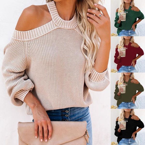 

women's sweaters hanging neck off shoulder loose pullover woman autumn winter 2021 knit sweater women and pullovers, White;black