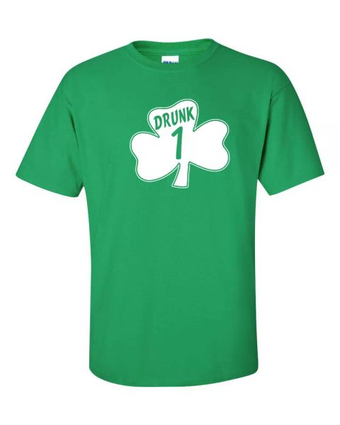 

st. patrick's day shamrock drunk 1 thru 6 irish pat's bar men's tee shirt 1060, White;black