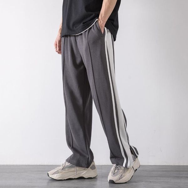 

men's pants basketball summer thin loose wide leg stripe drop feeling straight trend casual, Black