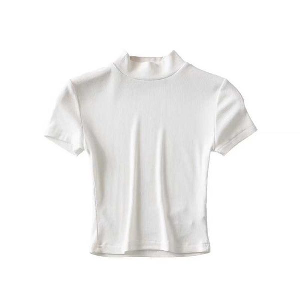 

short sleeve t-shirt women's summer slim round neck open navel 210607, White