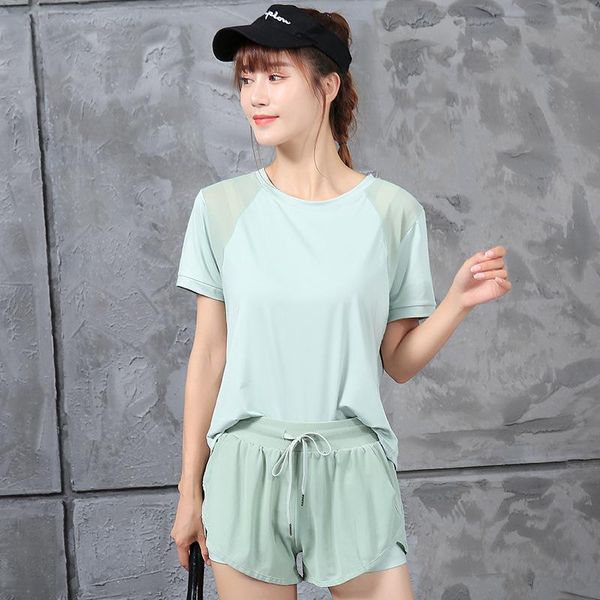 

yoga outfit 2pcs women t-shirt set gym workout clothes sports tracksuit sportswear seamless fitness casual running