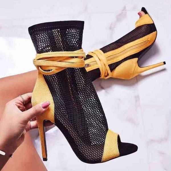 

dress shoes 2021 fashion mesh hollow fish mouth fine high heel large size color matching single women, Black