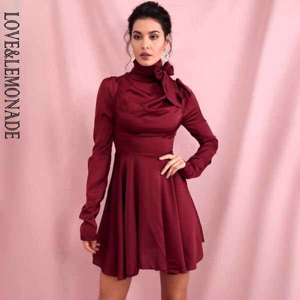 

casual dresses love&lemonade spring collar straps high waist elastic artificial silk material long sleeved dress lm81660, Black;gray