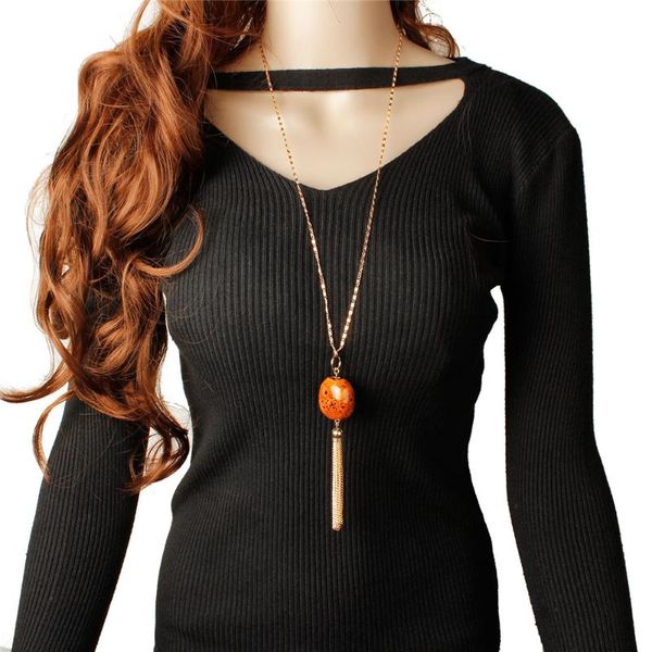 

fashion creative retro necklace ceramic painted tassel pendant for women jewelry girl mom birthday gift accessories necklaces, Silver