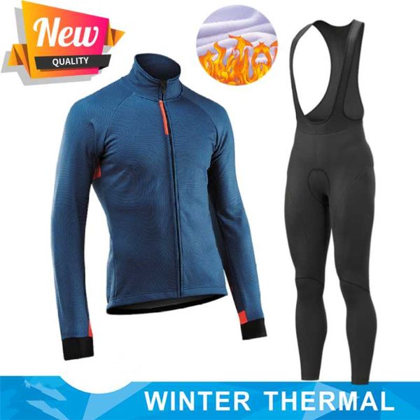 

racing sets 2022 winter thermal fleece cycling clothes suit bicycle bib pants ropa ciclismo hombre invierno men's mtb equipment, Black;blue