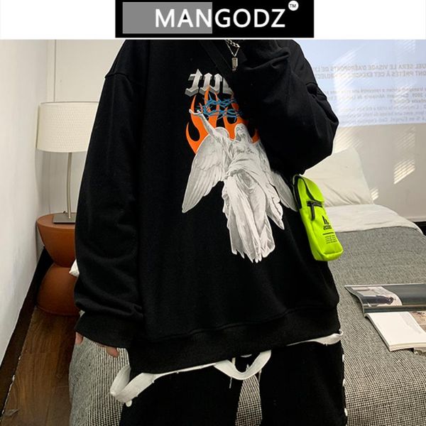 

men's hoodies & sweatshirts angel print pullover for men 2021 spring summer casual o-neck long sleeve hooded couple clothing oversize s, Black