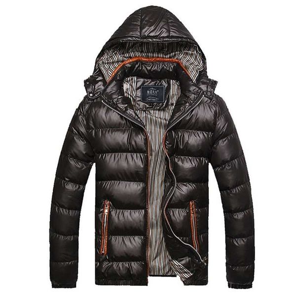 

men's fashion parkas thick warm overcoat men winter jacket hooded coat mens casual slim fit male windproof 211119, Black