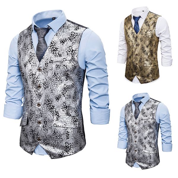 

fashion vest men's waistcoat gilded printed performance m143, Black;white