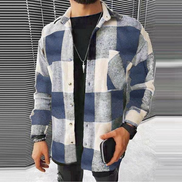 

men's casual shirts men harajuku color black plaid shirt 2021 mens streetwear thick long sleeve male vintage eur fashions clothes, White;black