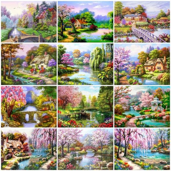 

diamond painting full square art kits garden tree needlework embroidery landscape mosaic rhinestone home decor