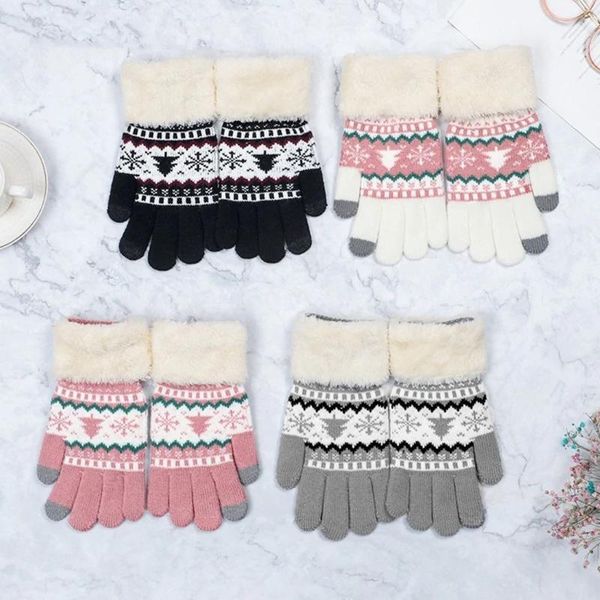 

five fingers gloves extra-warm fleece christmas winter warm for women & men lovely classical print touch screen riding, Blue;gray