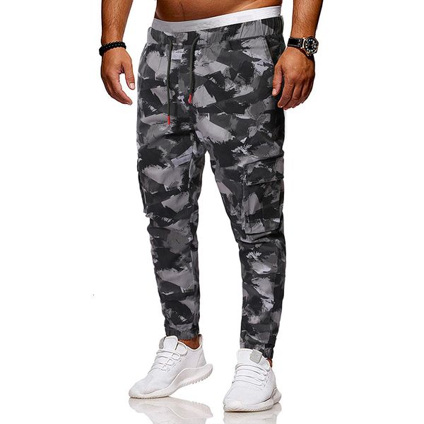 

mens camouflage cargo pants tactical pocket leggings long pants for men spring autumn casual flexible hombre clothing, Black