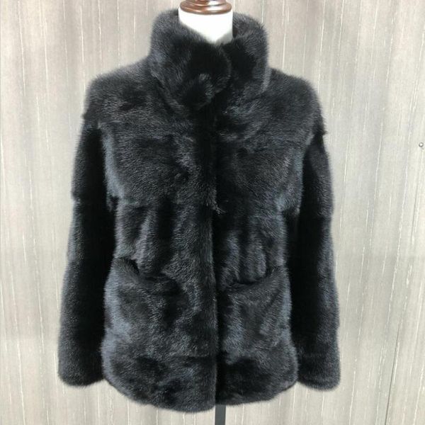 

women's fur & faux 2021ladies winter real mink coat, short coat, Black