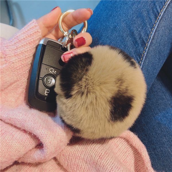 

cute leopard rex rabbit fur ball key ring simple peach heart car fashion women's bag pendant, Silver