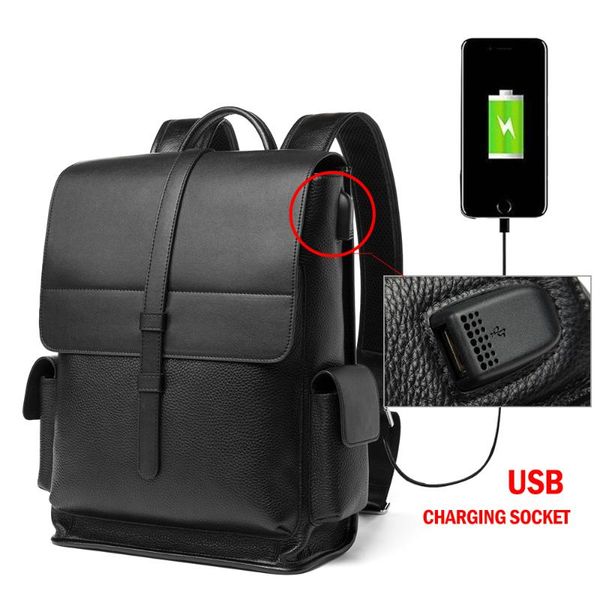 

backpack bison denim fashion brand genuine leather 14 inch men's travel bag waterproof daypack usb charging school male