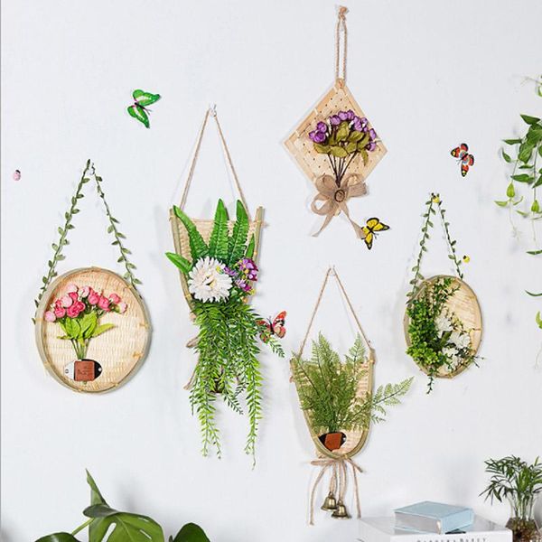 

decorative flowers & wreaths rural style bamboo dustpan artificial flower home decoration simulation plant wall hanging basket fake silk