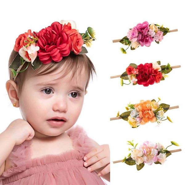 

hair accessories floral baby girl headbands born elastic princess hairbands flowers child hairband nylon headband, Slivery;white