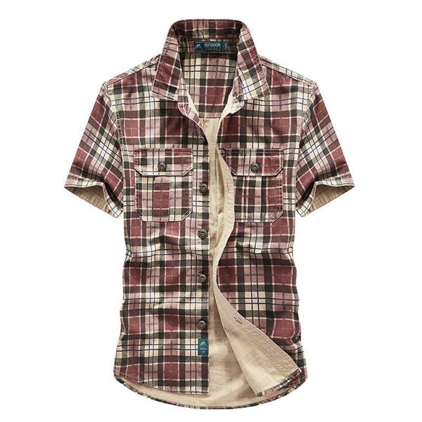 

men's casual shirts summer plaid shirt men military short sleeve cotton button up large size -4xl thin breathable camisas para hombre, White;black