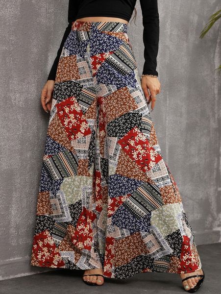 

patchwork wide leg pants without belt z6sw#, Black;white