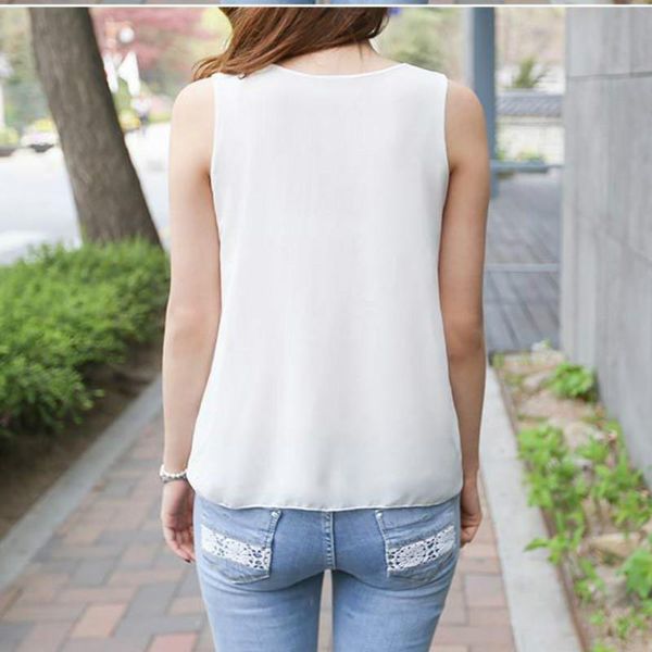 

women's blouses & shirts summer women sleeveless beating undershirt lace waistcoat chiffon pajamas vest blouse ladies shirt casual tank, White