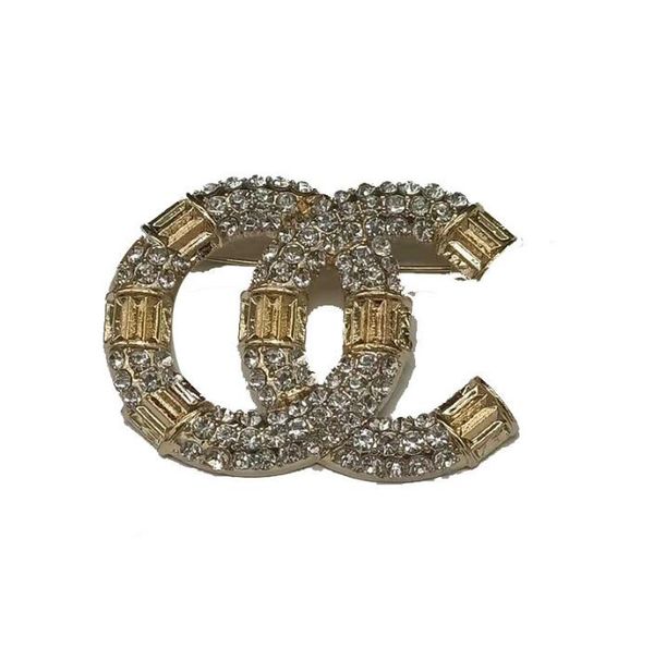 

brand designer double letter brooches inlay crystal rhinestone sweater suit collar pin fashion mens womens golden silver brooche jewelry acc, Gray