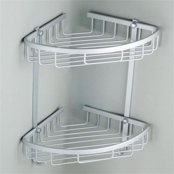

double tiers bathroom corner shelf triangle shower basket rack fixtures wrought iron storage organizer holder shelves