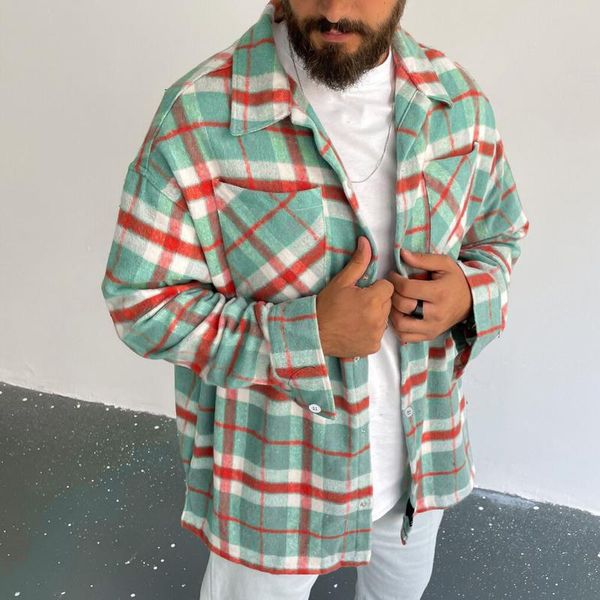 

men's casual shirts 2021 male shirt men plaid flannel long-sleeved chest two pocket design fashion clothes l-3xl, White;black