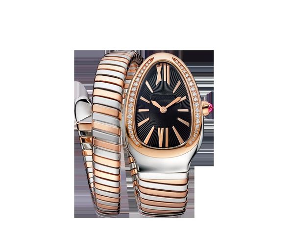 

wristwatches women snake rose gold long short bracelet diamond bezel rome quartz stainless steel sapphire watch, Slivery;brown