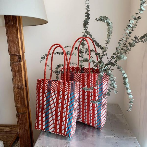 

ins hand woven color matching environmental protection vegetable basket children's handbag beach holiday shoulder bag storage bags