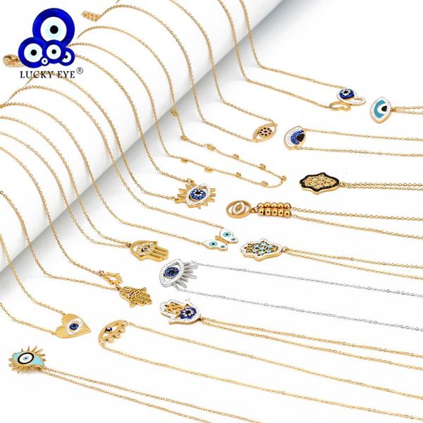 

pendant necklaces lucky eye fatima hand heart butterfly evil necklace titanium steel gold silver color chain for women be04