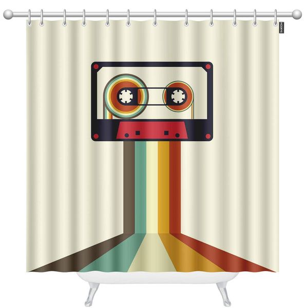 

cassette x-long shower curtains for bathroom sets colorful stripes retro vintage style background polyester shower curtain with