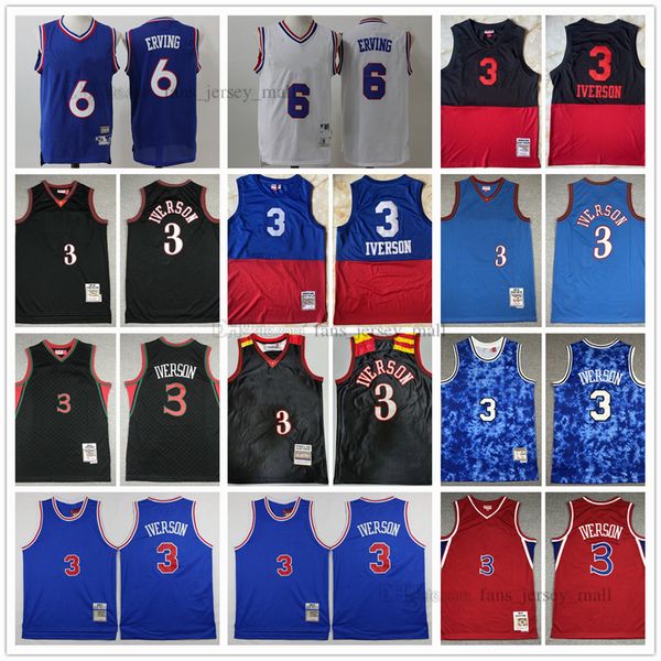 

retro basketball jersey 3 allen jersey 6 julius erving iverson colour white blue red black stitched mitchell&ness 1996-97 2003-04, Black;red