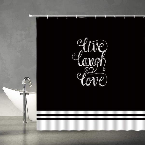 

live laugh love shower curtain black and white bath curtains motivational and inspirational quote modern fashion fabric bathroom