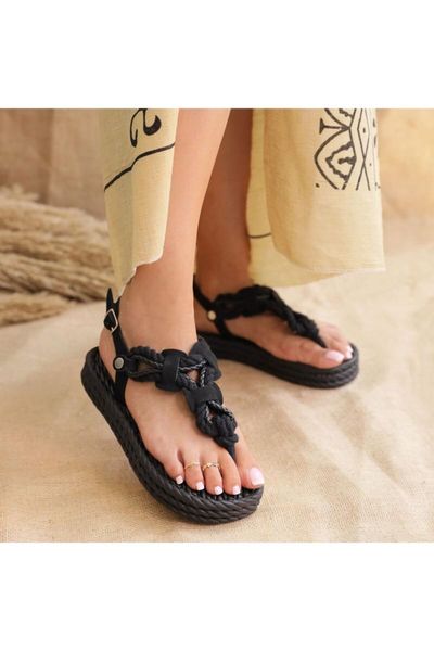 

misken black rope braided thong sandals