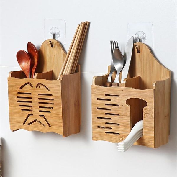 

kitchen storage & organization chinese bamboo spoon chopsticks holder fork organizer drain cutlery drying rack wall hanging shelf tableware