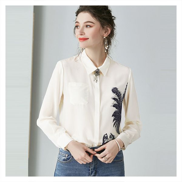

blouses printed heavyweight shirt women's elegant all-match silk 2021 fashion style, White