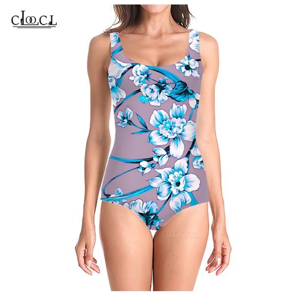 

cloocl 2021 fashion beautiful floral style swimsuit 3d print one-piece women beachwear bathing suit sleeveless beach, White;black
