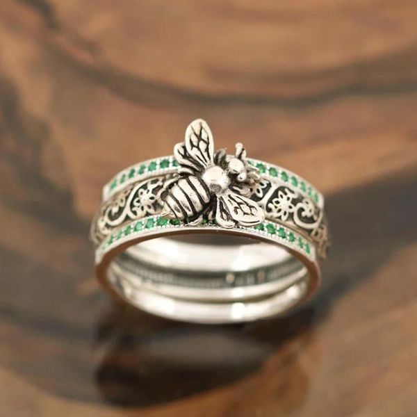 

wedding rings vintage cute insect bee inlaid zircon set woman simple charm party finger jewelry for women girl bijoux gift, Slivery;golden