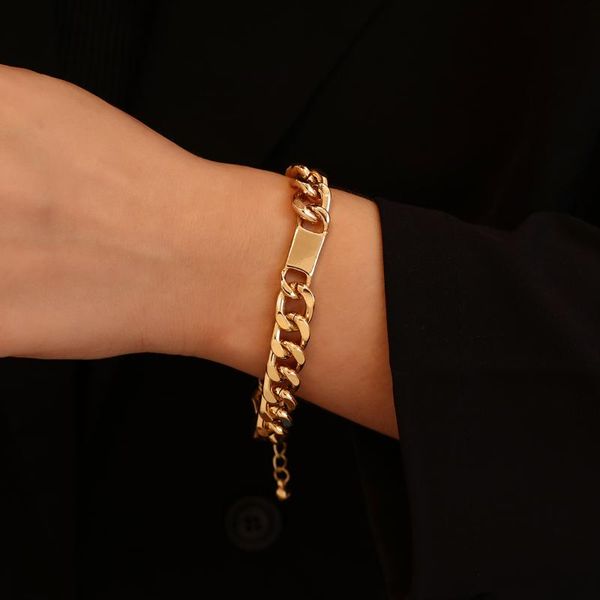 

link, chain flashbuy punk minimalist gold color cuban thick charm bracelets for women men metal hip hop jewelry, Black
