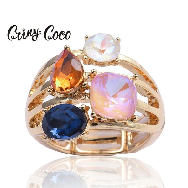 

cluster rings cring coco beautiful water drop crystal for women female ring woman's accesories fashion jewelry birthday present, Golden;silver