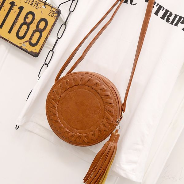 

woman round casual shoulder bag female adjustable braided tassel small round bag lady versatile funny bag bolsa feminina 2020